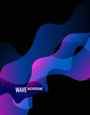 Dikey akışkan eğimli dalga soyut arkaplanı. Karanlıkta parlak renk dalgaları. Duvar Kağıdı, Sancak, Arkaplan, İniş Sayfası için Vektör İllüstrasyonu
