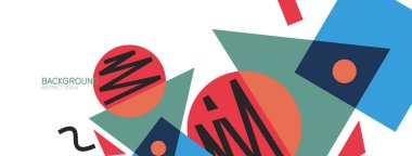 Soyut arkaplan. Bloklar, çizgiler, üçgenler, daireler. Duvar kağıdı, afiş, arkaplan, iniş sayfası için tekno veya iş konsepti