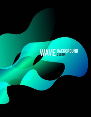 Dikey akışkan eğimli dalga soyut arkaplanı. Karanlıkta parlak renk dalgaları. Duvar Kağıdı, Sancak, Arkaplan, İniş Sayfası için Vektör İllüstrasyonu