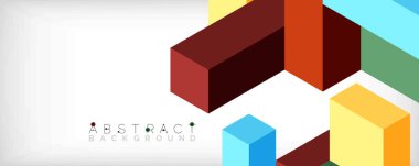 Soyut arkaplan. 3 boyutlu küp, küp elementler ve bloklar. Duvar kağıdı, afiş, arkaplan, iniş sayfası için tekno veya iş konsepti