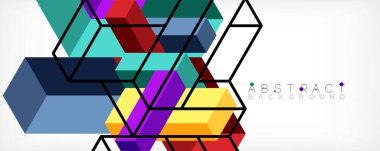 Soyut arkaplan. 3 boyutlu küp, küp elementler ve bloklar. Duvar kağıdı, afiş, arkaplan, iniş sayfası için tekno veya iş konsepti