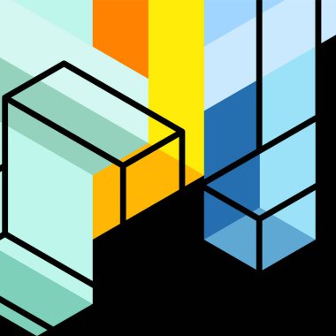 Soyut arkaplan. 3 boyutlu küp, küp elementler ve bloklar. Duvar kağıdı, afiş, arkaplan, iniş sayfası için tekno veya iş konsepti