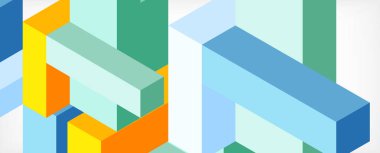 Soyut arkaplan. 3 boyutlu küp, küp elementler ve bloklar. Duvar kağıdı, afiş, arkaplan, iniş sayfası için tekno veya iş konsepti