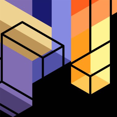 Soyut arkaplan. 3 boyutlu küp, küp elementler ve bloklar. Duvar kağıdı, afiş, arkaplan, iniş sayfası için tekno veya iş konsepti