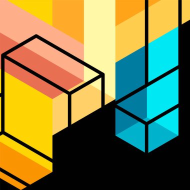 Soyut arkaplan. 3 boyutlu küp, küp elementler ve bloklar. Duvar kağıdı, afiş, arkaplan, iniş sayfası için tekno veya iş konsepti