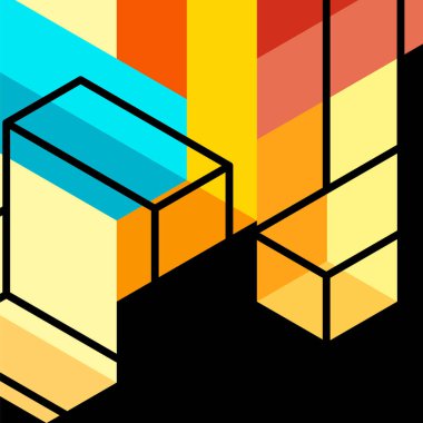 Soyut arkaplan. 3 boyutlu küp, küp elementler ve bloklar. Duvar kağıdı, afiş, arkaplan, iniş sayfası için tekno veya iş konsepti