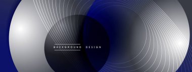 Gölgeli gradyan daireler. Vektör tekno soyut arka plan. Modern üstüste bindirme formları duvar kağıdı arkaplanı, tasarım şablonu