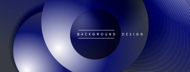 Gölgeli gradyan daireler. Vektör tekno soyut arka plan. Modern üstüste bindirme formları duvar kağıdı arkaplanı, tasarım şablonu