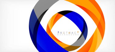 Geometrik soyut arkaplan. Üst üste binen renk şekilleriyle çember oluşturuldu. Duvar Kağıdı, Sancak, Arkaplan, İniş Sayfası için Vektör İllüstrasyonu