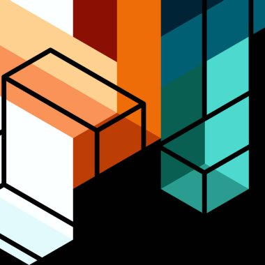 Soyut arkaplan. 3 boyutlu küp, küp elementler ve bloklar. Duvar kağıdı, afiş, arkaplan, iniş sayfası için tekno veya iş konsepti