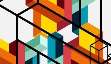 Soyut arkaplan. 3 boyutlu küp, küp elementler ve bloklar. Duvar kağıdı, afiş, arkaplan, iniş sayfası için tekno veya iş konsepti