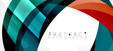 Geometrik soyut arkaplan. Üst üste binen renk şekilleriyle çember oluşturuldu. Duvar Kağıdı, Sancak, Arkaplan, İniş Sayfası için Vektör İllüstrasyonu