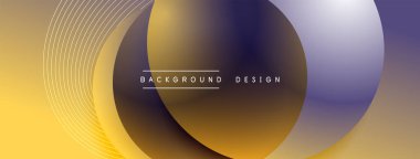 Gölgeli gradyan daireler. Vektör tekno soyut arka plan. Modern üstüste bindirme formları duvar kağıdı arkaplanı, tasarım şablonu