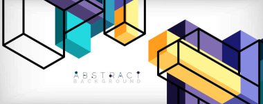 Soyut arkaplan. 3 boyutlu küp, küp elementler ve bloklar. Duvar kağıdı, afiş, arkaplan, iniş sayfası için tekno veya iş konsepti