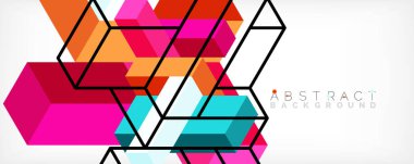 Soyut arkaplan. 3 boyutlu küp, küp elementler ve bloklar. Duvar kağıdı, afiş, arkaplan, iniş sayfası için tekno veya iş konsepti