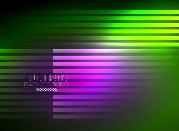 Luminoso colore neon techno sfondo astratto, brillanti linee luminose al neon sullo sfondo scuro — Vettoriale Stock