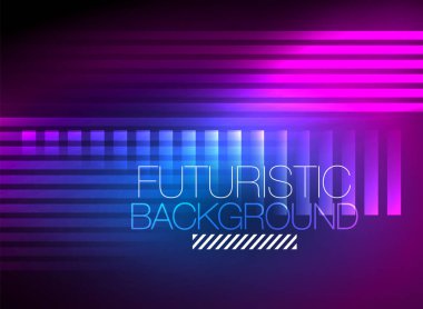Parlak neon rengi tekno soyut arkaplan, koyu arkaplanda parlak neon çizgiler