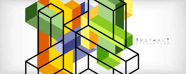 Sfondo astratto. Cubi 3d, elementi cubici e blocchi. Techno o concetto di business per carta da parati, banner, sfondo, pagina di destinazione — Vettoriale Stock
