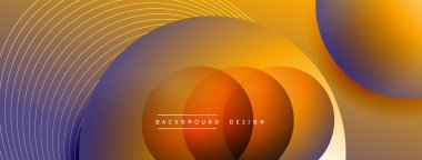 Gölgeli gradyan daireler. Vektör tekno soyut arka plan. Modern üstüste bindirme formları duvar kağıdı arkaplanı, tasarım şablonu