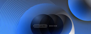 Gölgeli gradyan daireler. Vektör tekno soyut arka plan. Modern üstüste bindirme formları duvar kağıdı arkaplanı, tasarım şablonu