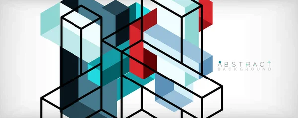 抽象的な背景。3次元キューブ、 3次元要素とブロック。壁紙、バナー、背景、ランディングページのための技術またはビジネスコンセプト — ストックベクタ