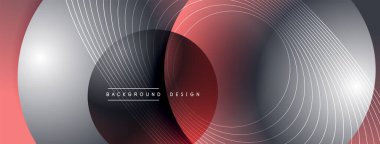 Gölgeli gradyan daireler. Vektör tekno soyut arka plan. Modern üstüste bindirme formları duvar kağıdı arkaplanı, tasarım şablonu