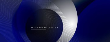 Gölgeli gradyan daireler. Vektör tekno soyut arka plan. Modern üstüste bindirme formları duvar kağıdı arkaplanı, tasarım şablonu