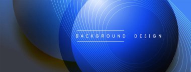 Gölgeli gradyan daireler. Vektör tekno soyut arka plan. Modern üstüste bindirme formları duvar kağıdı arkaplanı, tasarım şablonu