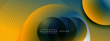 Gölgeli gradyan daireler. Vektör tekno soyut arka plan. Modern üstüste bindirme formları duvar kağıdı arkaplanı, tasarım şablonu