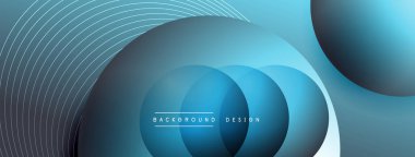 Gölgeli gradyan daireler. Vektör tekno soyut arka plan. Modern üstüste bindirme formları duvar kağıdı arkaplanı, tasarım şablonu