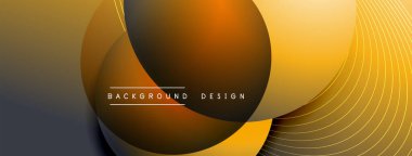 Gölgeli gradyan daireler. Vektör tekno soyut arka plan. Modern üstüste bindirme formları duvar kağıdı arkaplanı, tasarım şablonu