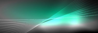 Parlak ışık dalga çizgisi parçacıkları olan parlak bir arkaplan. Duvar kağıdı arkaplanı, iş ve teknoloji sunumları için tasarım şablonları, İnternet posterleri veya web broşürü kapakları