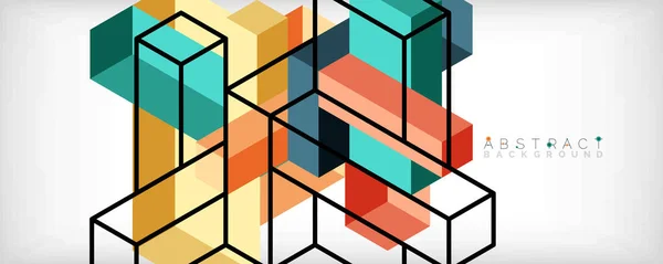 抽象的な背景。3次元キューブ、 3次元要素とブロック。壁紙、バナー、背景、ランディングページのための技術またはビジネスコンセプト — ストックベクタ