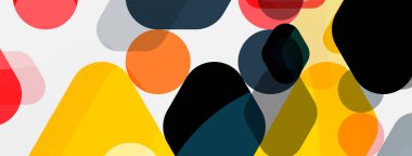 Beyaz üzerine renkli baloncuklar ve yuvarlak geometrik şekiller. Duvar kağıdı, pankart, arkaplan, iniş sayfası için vektör geometrik asgari özet arkaplan