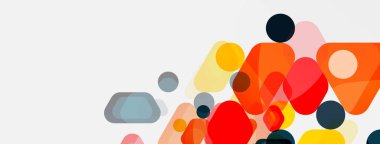 Beyaz üzerine renkli baloncuklar ve yuvarlak geometrik şekiller. Duvar kağıdı, pankart, arkaplan, iniş sayfası için vektör geometrik asgari özet arkaplan