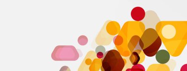 Beyaz üzerine renkli baloncuklar ve yuvarlak geometrik şekiller. Duvar kağıdı, pankart, arkaplan, iniş sayfası için vektör geometrik asgari özet arkaplan