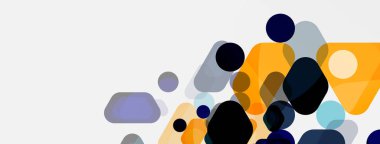 Beyaz üzerine renkli baloncuklar ve yuvarlak geometrik şekiller. Duvar kağıdı, pankart, arkaplan, iniş sayfası için vektör geometrik asgari özet arkaplan