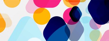 Beyaz üzerine renkli baloncuklar ve yuvarlak geometrik şekiller. Duvar kağıdı, pankart, arkaplan, iniş sayfası için vektör geometrik asgari özet arkaplan