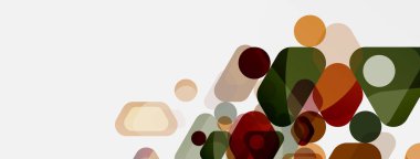 Beyaz üzerine renkli baloncuklar ve yuvarlak geometrik şekiller. Duvar kağıdı, pankart, arkaplan, iniş sayfası için vektör geometrik asgari özet arkaplan