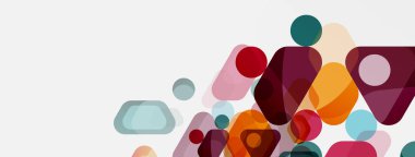 Beyaz üzerine renkli baloncuklar ve yuvarlak geometrik şekiller. Duvar kağıdı, pankart, arkaplan, iniş sayfası için vektör geometrik asgari özet arkaplan