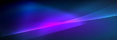 Parlak ışık dalga çizgisi parçacıkları olan parlak bir arkaplan. Duvar kağıdı arkaplanı, iş ve teknoloji sunumları için tasarım şablonları, İnternet posterleri veya web broşürü kapakları