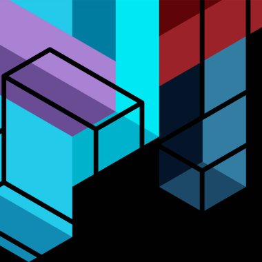 Soyut arkaplan. 3 boyutlu küp, küp elementler ve bloklar. Duvar kağıdı, afiş, arkaplan, iniş sayfası için tekno veya iş konsepti