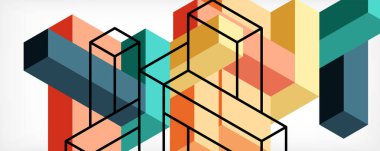 Soyut arkaplan. 3 boyutlu küp, küp elementler ve bloklar. Duvar kağıdı, afiş, arkaplan, iniş sayfası için tekno veya iş konsepti