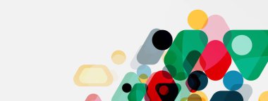 Beyaz üzerine renkli baloncuklar ve yuvarlak geometrik şekiller. Duvar kağıdı, pankart, arkaplan, iniş sayfası için vektör geometrik asgari özet arkaplan