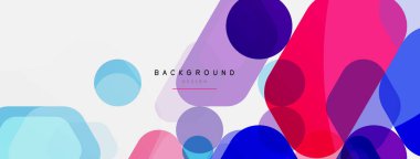 Beyaz üzerine renkli baloncuklar ve yuvarlak geometrik şekiller. Duvar kağıdı, pankart, arkaplan, iniş sayfası için vektör geometrik asgari özet arkaplan