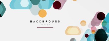 Beyaz üzerine renkli baloncuklar ve yuvarlak geometrik şekiller. Duvar kağıdı, pankart, arkaplan, iniş sayfası için vektör geometrik asgari özet arkaplan
