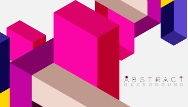 Soyut arkaplan. 3 boyutlu küp, küp elementler ve bloklar. Duvar kağıdı, afiş, arkaplan, iniş sayfası için tekno veya iş konsepti