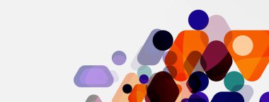 Beyaz üzerine renkli baloncuklar ve yuvarlak geometrik şekiller. Duvar kağıdı, pankart, arkaplan, iniş sayfası için vektör geometrik asgari özet arkaplan