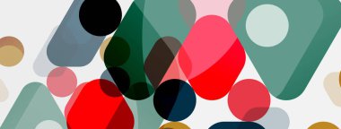 Beyaz üzerine renkli baloncuklar ve yuvarlak geometrik şekiller. Duvar kağıdı, pankart, arkaplan, iniş sayfası için vektör geometrik asgari özet arkaplan