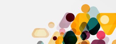 Beyaz üzerine renkli baloncuklar ve yuvarlak geometrik şekiller. Duvar kağıdı, pankart, arkaplan, iniş sayfası için vektör geometrik asgari özet arkaplan